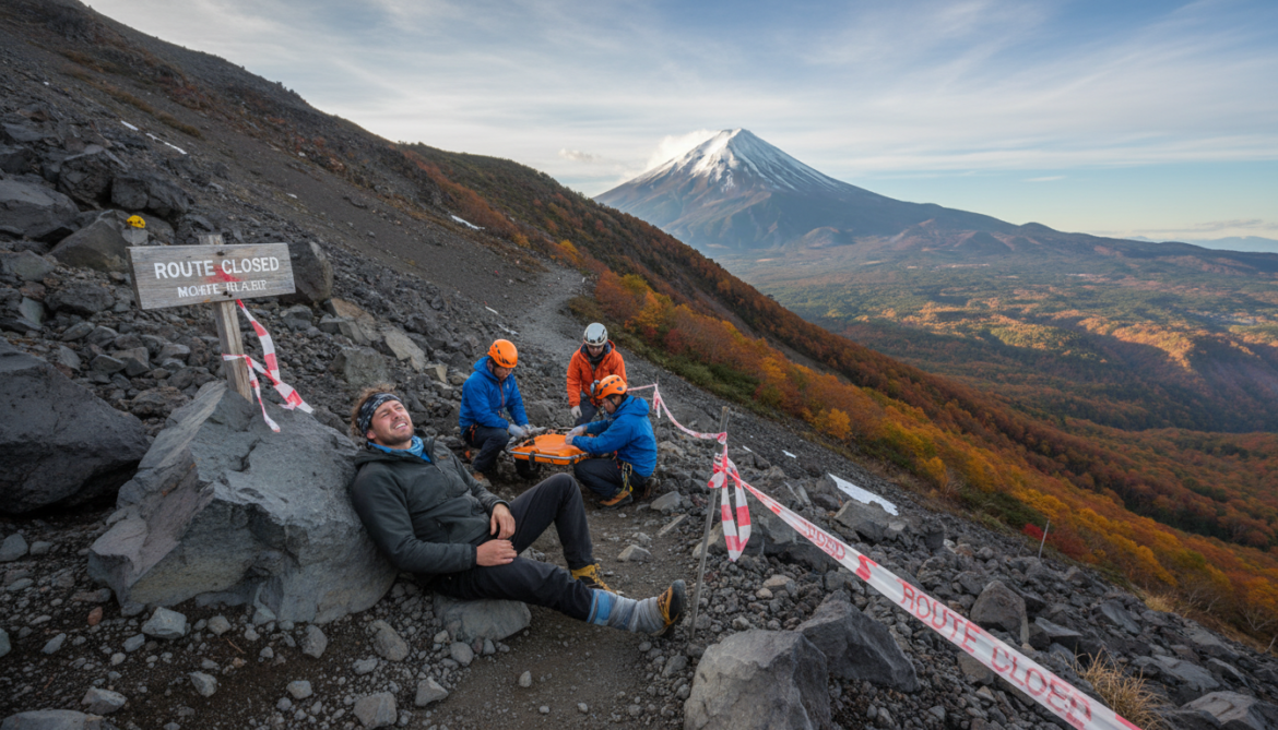 Mt. Fuji fall fractures Dutch climber's ankle on closed Yoshida Route