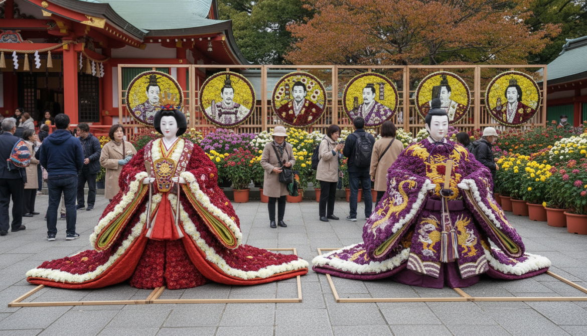 Yushima Tenjin Chrysanthemum Festival Showcases Royal-Inspired Floral Dolls and Displays