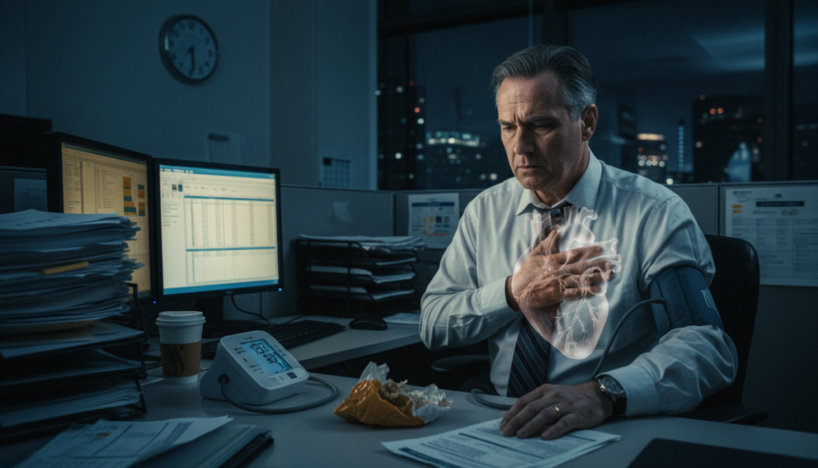 Hypertension plus job stress and poor sleep triples heart disease death risk