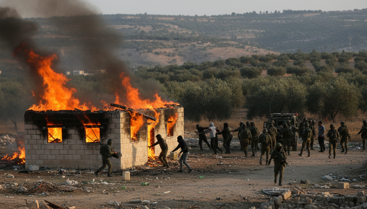 Israeli settlers torch Palestinian home in Jalud as Israeli forces carry out mass detentions