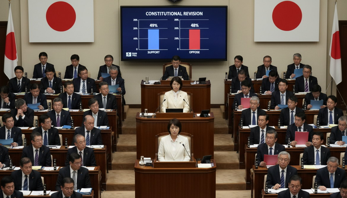 Constitutional revision support narrowly divided under Takaichi government, Asahi poll finds