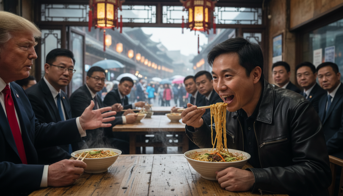 NVIDIA CEO Jensen Huang Eats Beijing Zhajiangmian During Trump China Visit