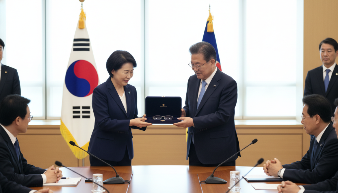 Takaichi gifts Sabae eyeglass frames to South Korea's President Lee after summit