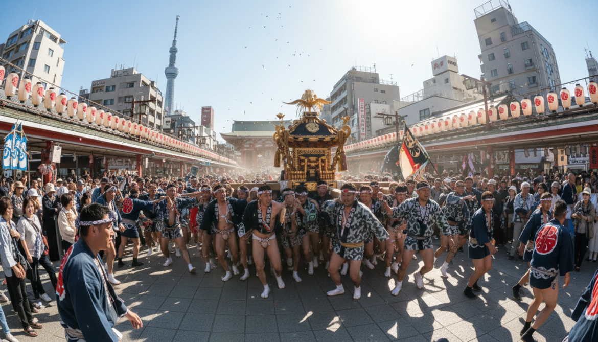 Sanja Matsuri in Asakusa draws two million for mikoshi parades and jousting