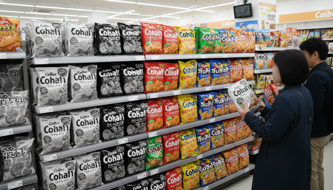 Calbee switches 14 snack packages to black-and-white to save petroleum-based ink