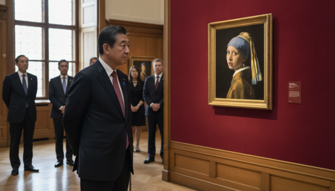 Emperor Naruhito views Vermeer's Girl with a Pearl Earring during Netherlands visit