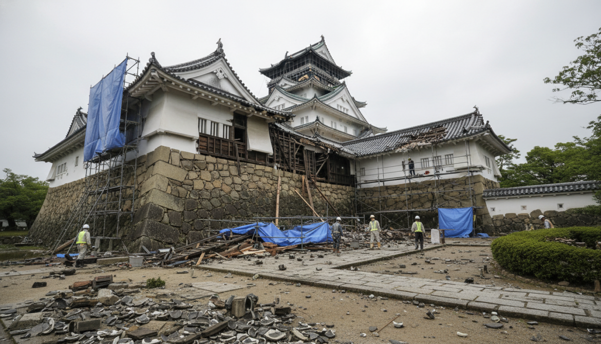 Himeji Castle sustains plaster damage from Typhoon No 6 winds