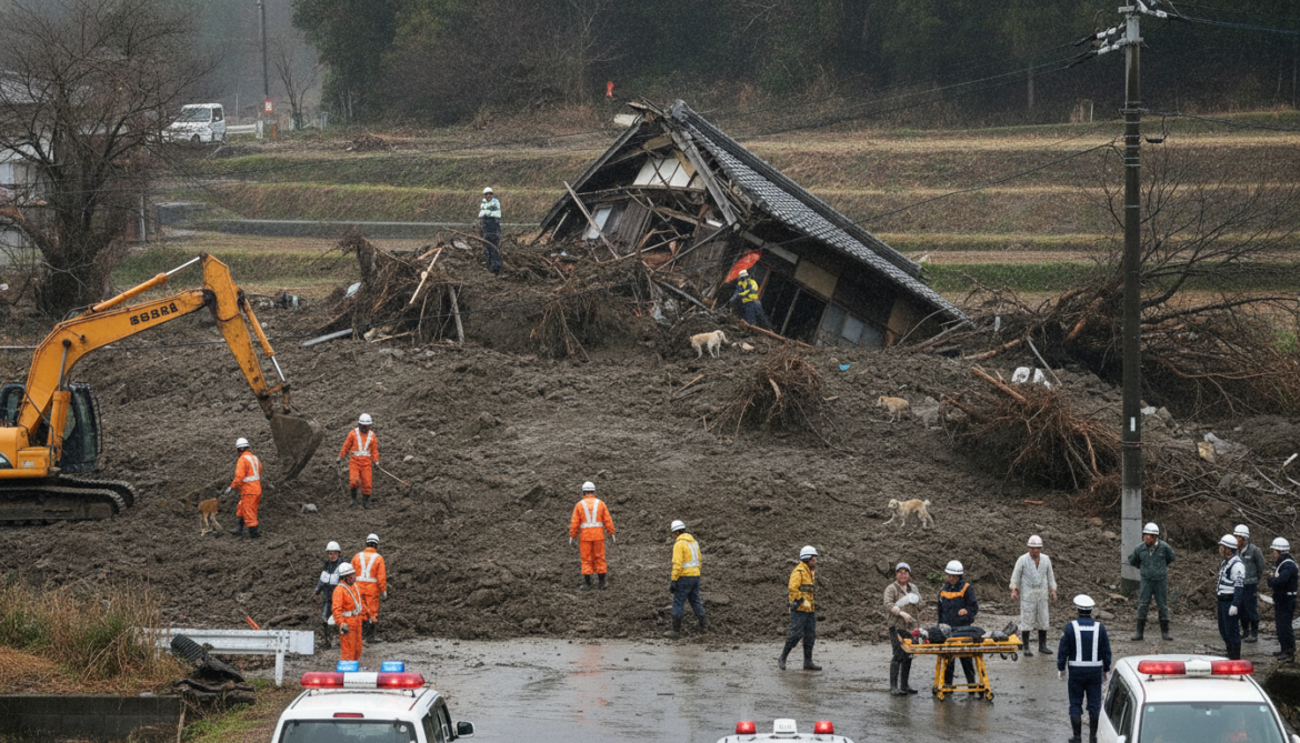 Hirao, Yamaguchi Landslide Buries House, Elderly Resident Missing, Three Injured