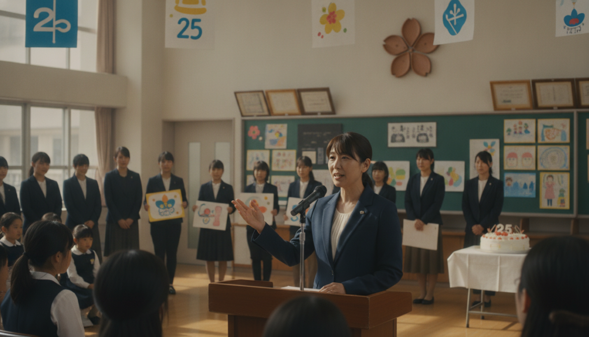 Ikeda Elementary School 25th Anniversary Mother becomes outreach counselor, urges teacher support