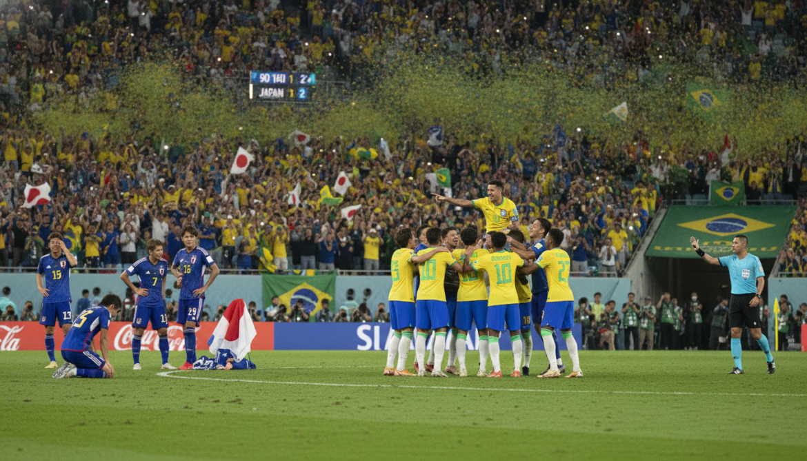 Japan knocked out of World Cup as Brazil scores late winner
