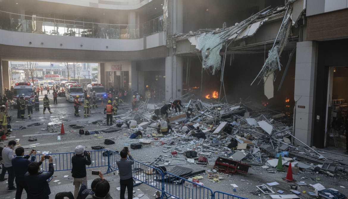 Aeon Mall Kumamoto hit by explosion, second-floor collapse traps multiple people