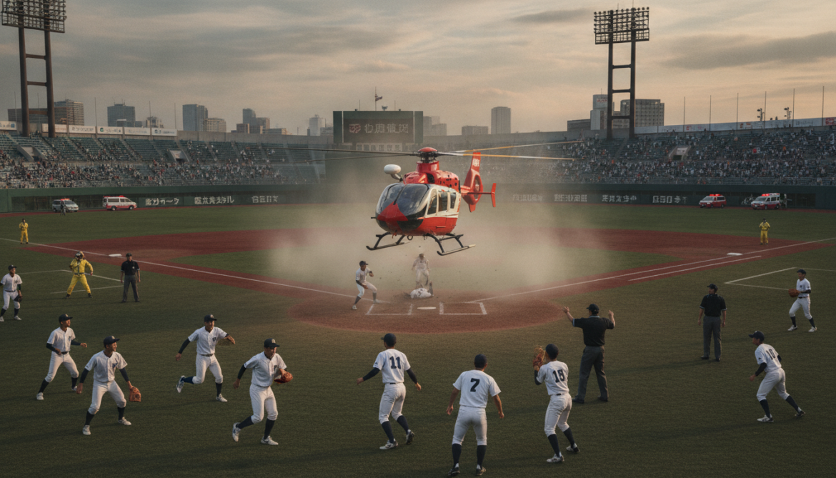 Fukuoka high school baseball game halted by medical helicopter landing