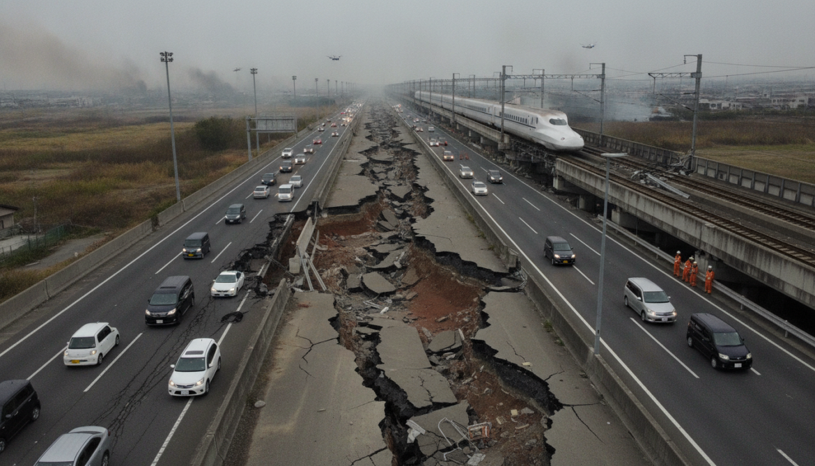 Kumamoto earthquake reveals Hinagu fault cutting highway and halting Shinkansen