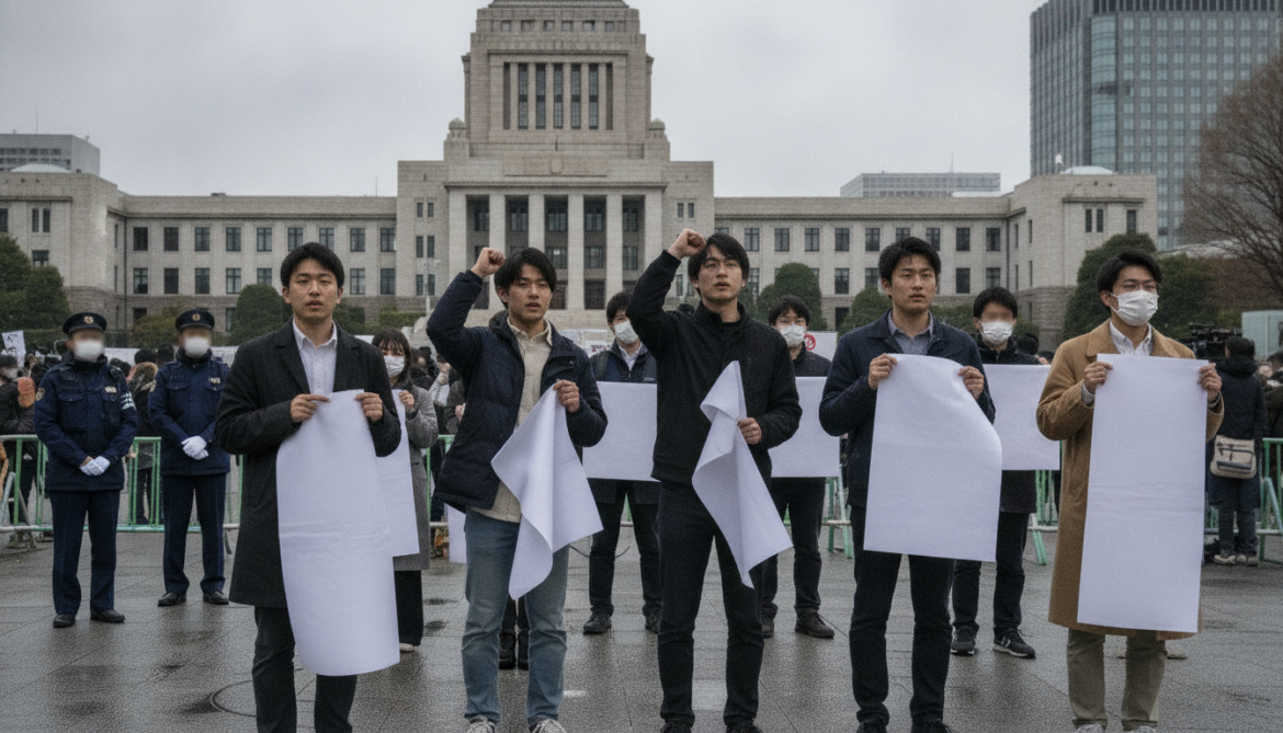 Young activists hold emergency Diet protest denouncing Takaichi government's parliamentary disregard