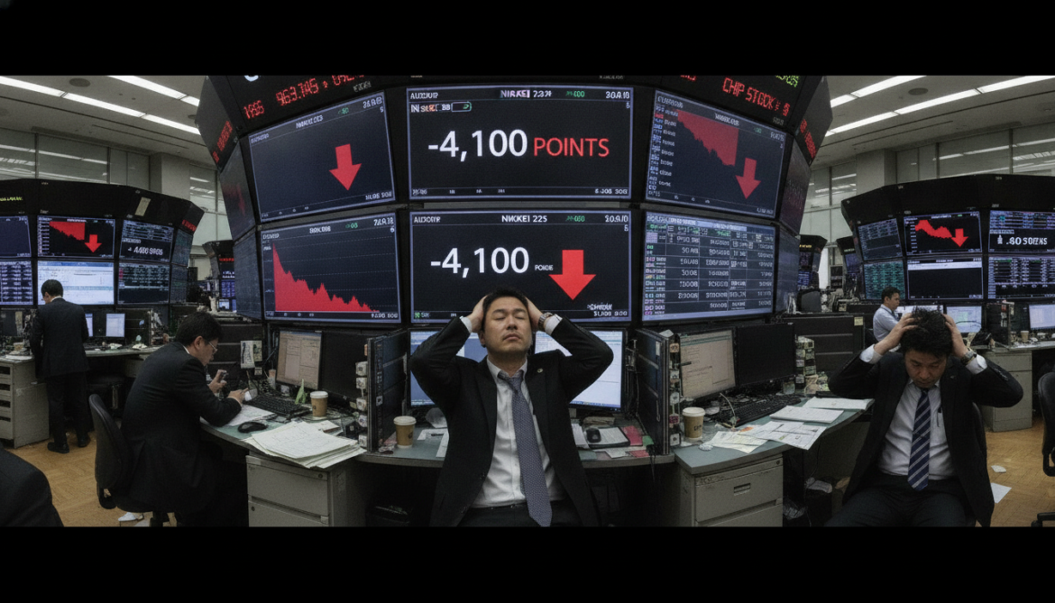 Nikkei plunges 4,100 points as Kioxia and chip stocks tumble