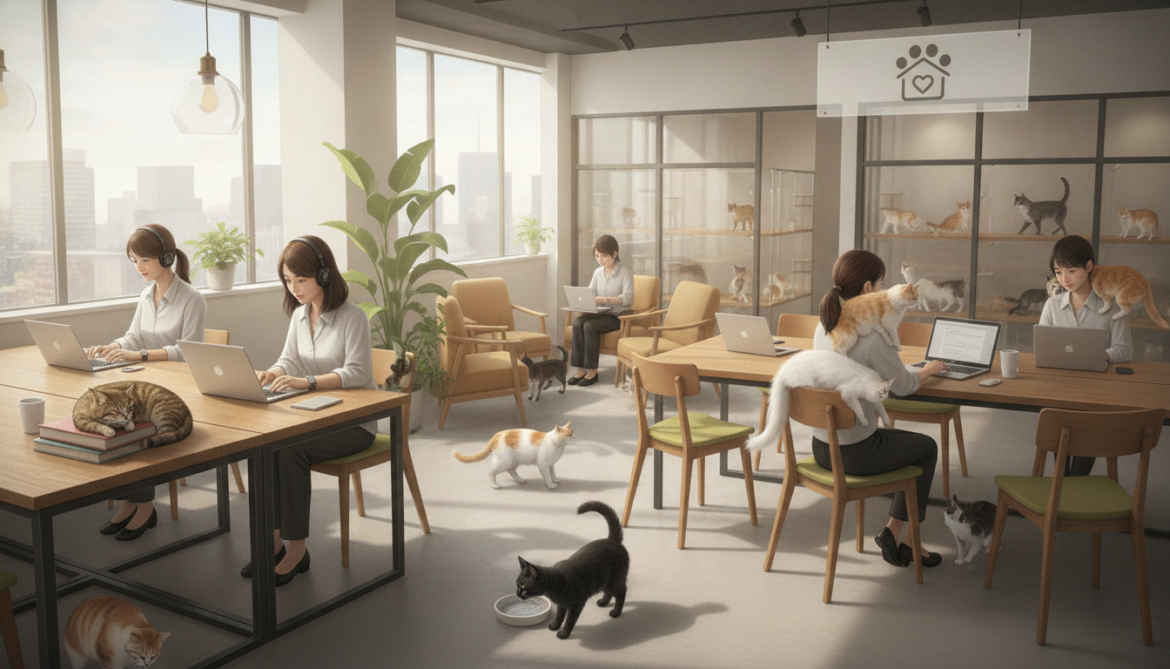Japan's cat cafes transform into coworking hubs to rehome rescued felines